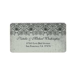 Elegant faded black silver damask address label