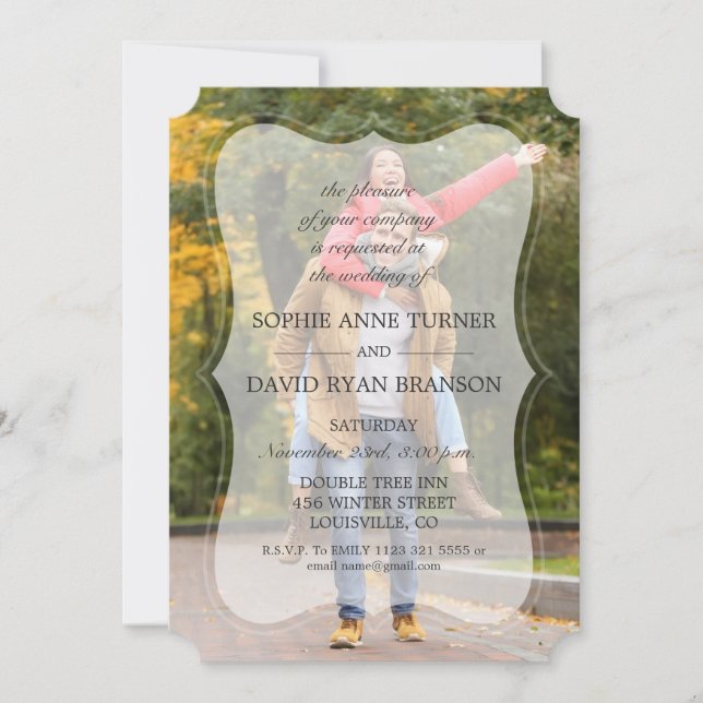 Elegant Faded Custom Photo Calligraphy Wedding Invitation (Front)