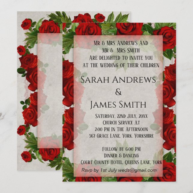 Elegant Faded Floral Wedding Invitation (Front/Back)