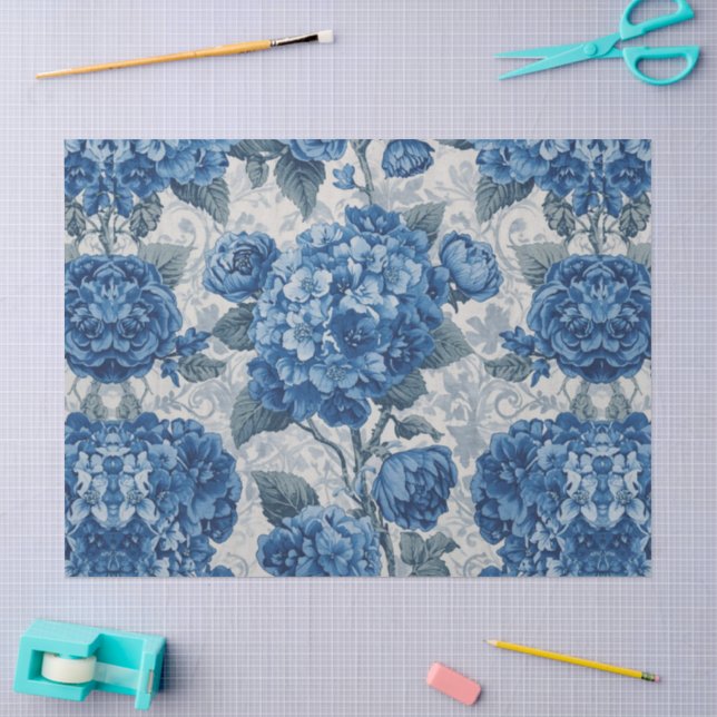 Elegant Faded Hydrangea Floral Pattern Decoupage Tissue Paper (Craft)