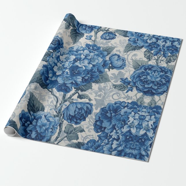 Elegant Faded Hydrangea Floral Pattern Decoupage Wrapping Paper (Unrolled)