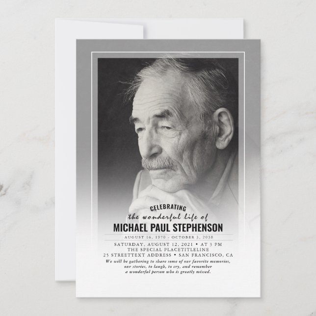 Elegant Faded Photo Funeral Invitation (Front)