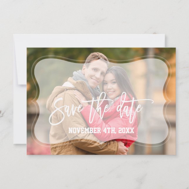 Elegant Faded Photo Handwriting Save The Date (Front)