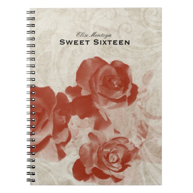 Elegant Faded Roses Sweet Sixteen Personalised Notebook (Front)