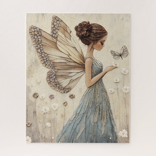 Elegant Fairy & Butterfly Mosaic Fantasy in Blue Jigsaw Puzzle (Vertical)