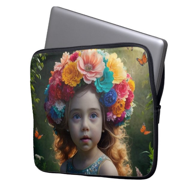 Elegant Fairy in Floral Wonderland: Fantasy Art Laptop Sleeve (Front Left)