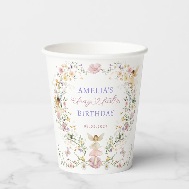Elegant Fairy Wildflower Garden Birthday Party Paper Cups (Back)