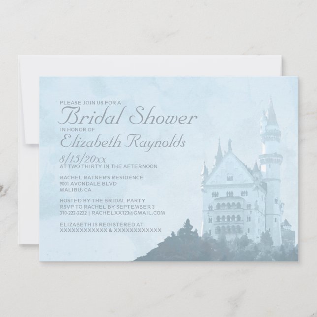 Elegant Fairytale Castle Bridal Shower Invitations (Front)