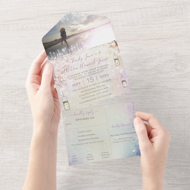 Elegant Fairytale Forest Wreath Photo Wedding All All In One Invitation (Tearaway)