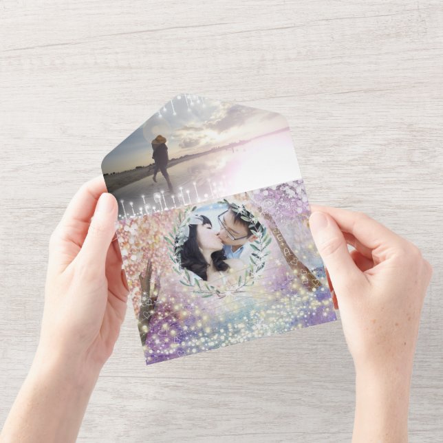 Elegant Fairytale Forest Wreath Photo Wedding All In One Invitation (Opening)