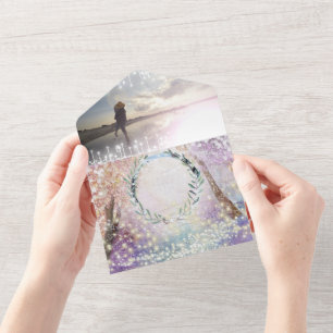 Elegant Fairytale Forest Wreath Photo Wedding All In One Invitation