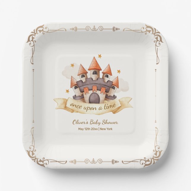 Elegant Fairytale Prince Castle Baby Shower Paper Plate (Front)