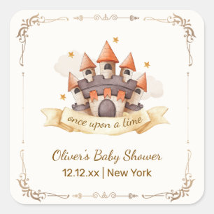 Elegant Fairytale Prince Castle Baby Shower Square Sticker