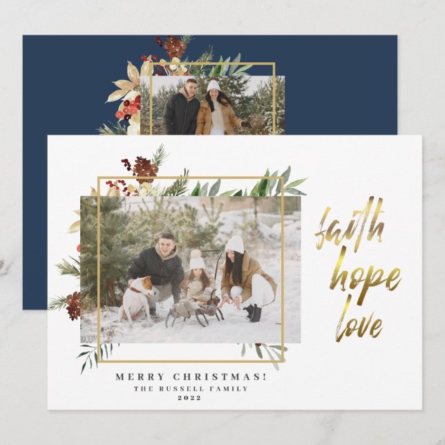 Elegant Faith Hope Love 2 Photo Christmas Holiday Card (Front/Back)