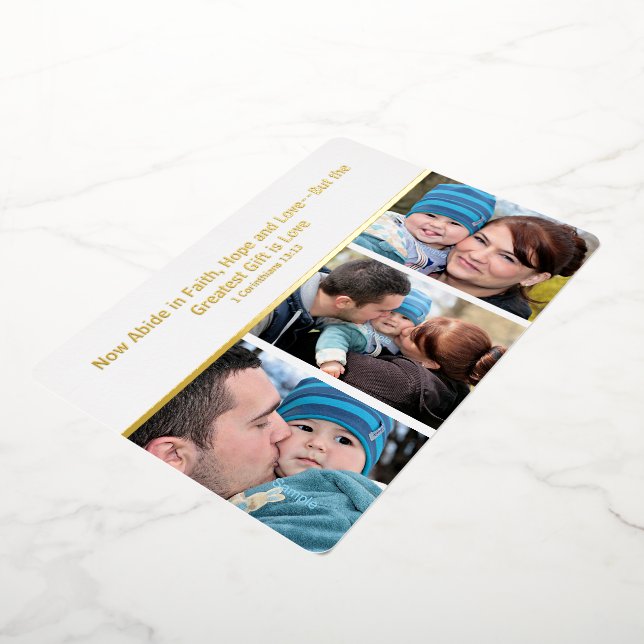 Elegant Faith Hope Love 3 Photo Foil Holiday Card (Rotated)