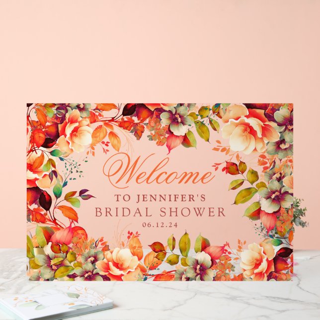 Elegant Fall Autumn Floral Bridal Shower Welcome  Acrylic Sign (Wedding)