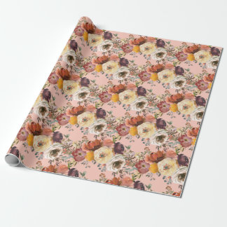 Elegant Fall Autumn Floral Rust Cream Burgundy Wrapping Paper