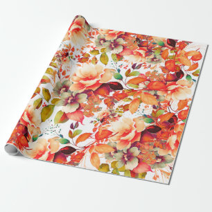 Elegant Fall Autumn Watercolor Floral Birthday  Wrapping Paper