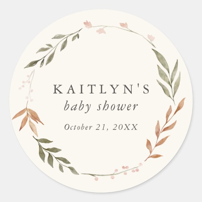 Elegant Fall Baby Shower Classic Round Sticker (Front)