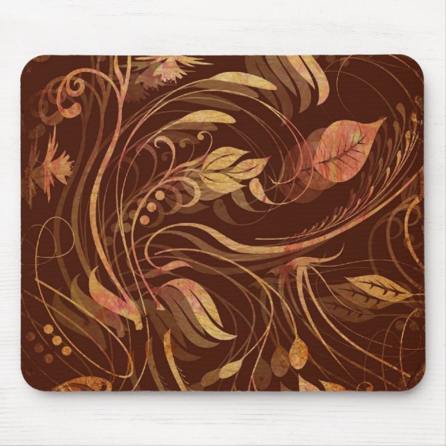 Elegant Fall Batik Print Foliage Mouse Mat (Front)