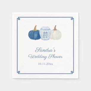 Elegant Fall Blue White Pumpkins Bridal Shower Napkin