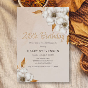 Elegant Fall Boho Chic Floral 20th Birthday Party Invitation