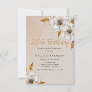 Elegant Fall Boho Chic Floral 26th Birthday Party Invitation
