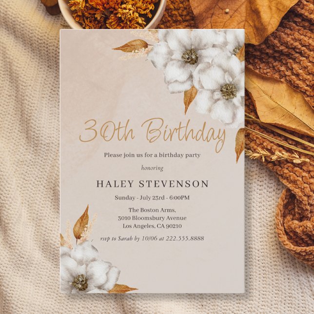 Elegant Fall Boho Chic Floral 30th Birthday Party Invitation (Creator Uploaded)