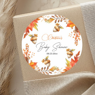 Elegant Fall Boho Floral Baby Shower Classic Round Sticker