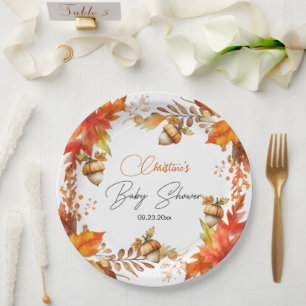 Elegant Fall Boho Floral Baby Shower Paper Plate