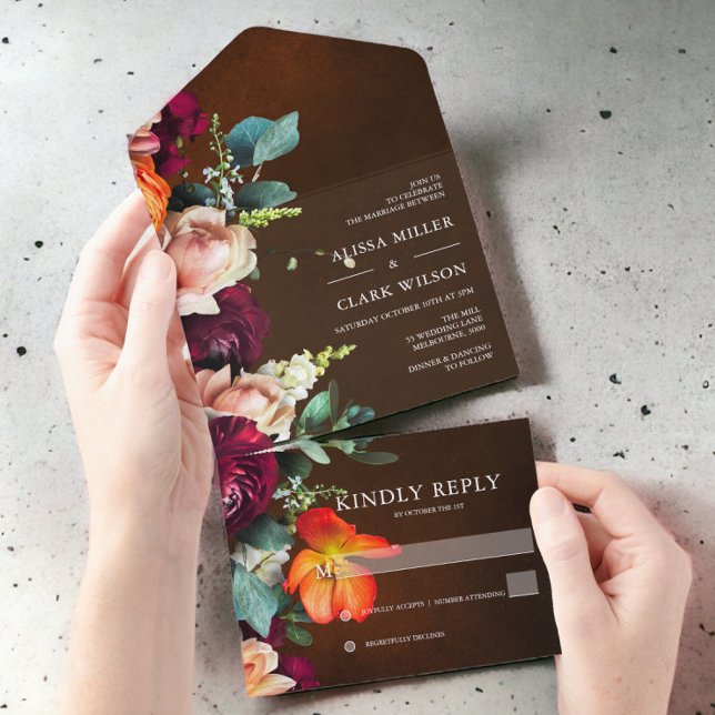 Elegant Fall Bold Floral Modern Wedding All In One Invitation (Creator Uploaded)