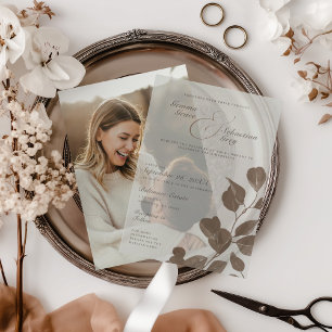 Elegant Fall Botanical Ash Overlay Wedding Vellum Invitations