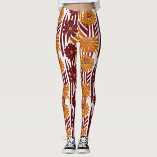Elegant Fall Botanical Geometric Pattern Leggings