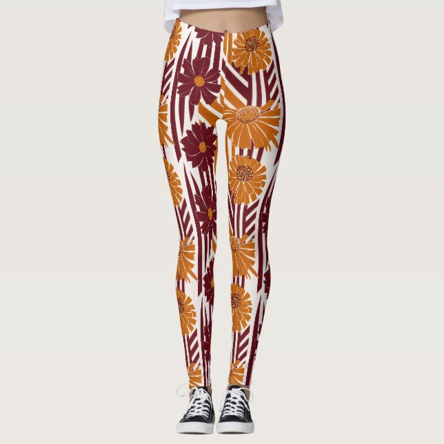 Elegant Fall Botanical Geometric Pattern Leggings (Front)