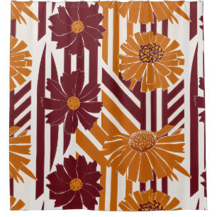 Elegant Fall Botanical Geometric Pattern Shower Curtain
