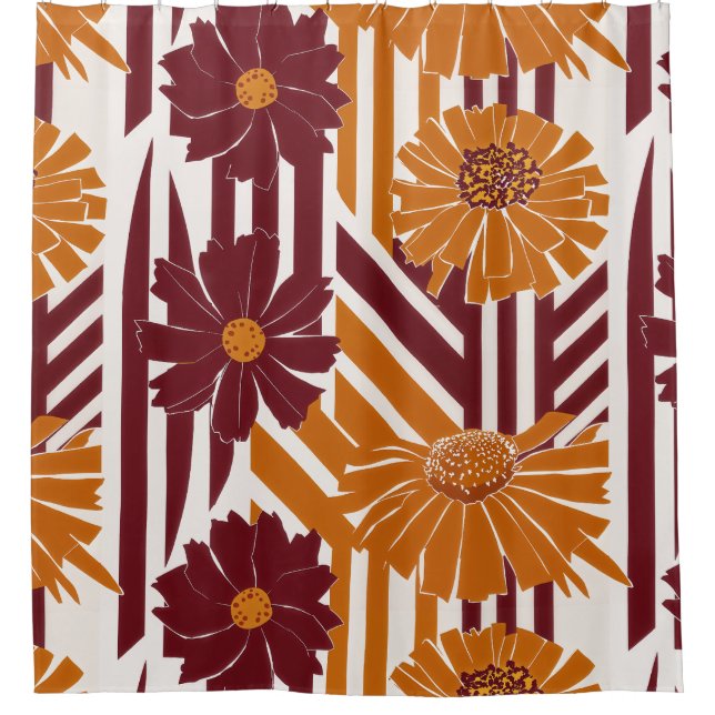 Elegant Fall Botanical Geometric Pattern Shower Curtain (Front)