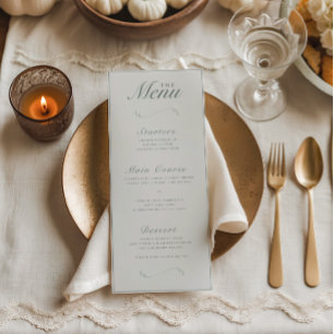 Elegant Fall Botanical Ivory & Sage Wedding Dinner Menu