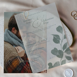 Elegant Fall Botanical Sage Overlay Wedding Vellum Invitations