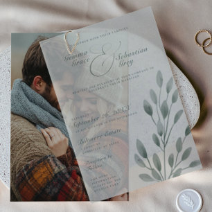 Elegant Fall Botanical Sage Overlay Wedding Vellum Invitations