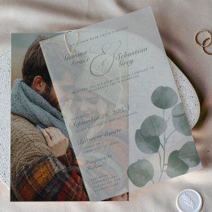 Elegant Fall Botanical Sage Overlay Wedding Vellum Invitations