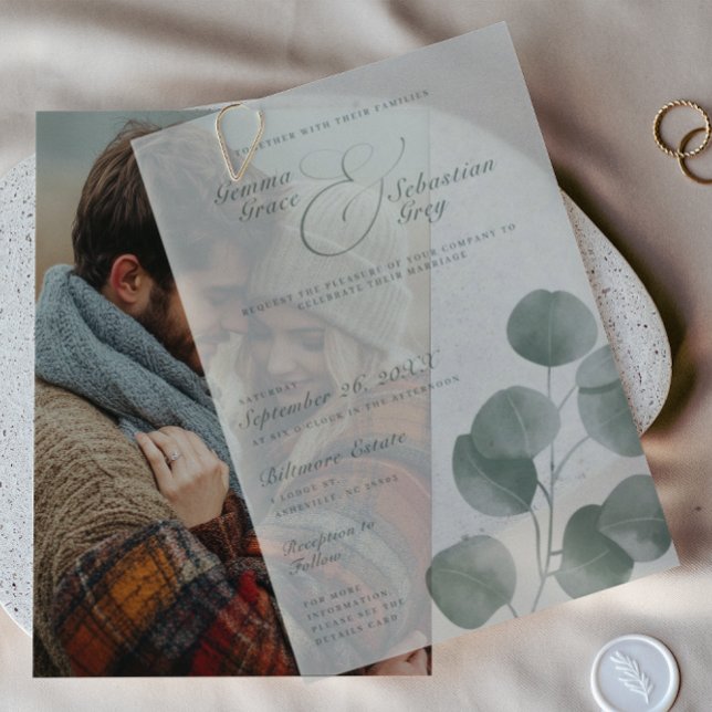 Elegant Fall Botanical Sage Overlay Wedding Vellum Invitations (Creator Uploaded)