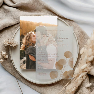Elegant Fall Botanical Terracotta Overlay Wedding Vellum Invitations