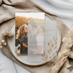 Elegant Fall Botanical Terracotta Overlay Wedding Vellum Invitations