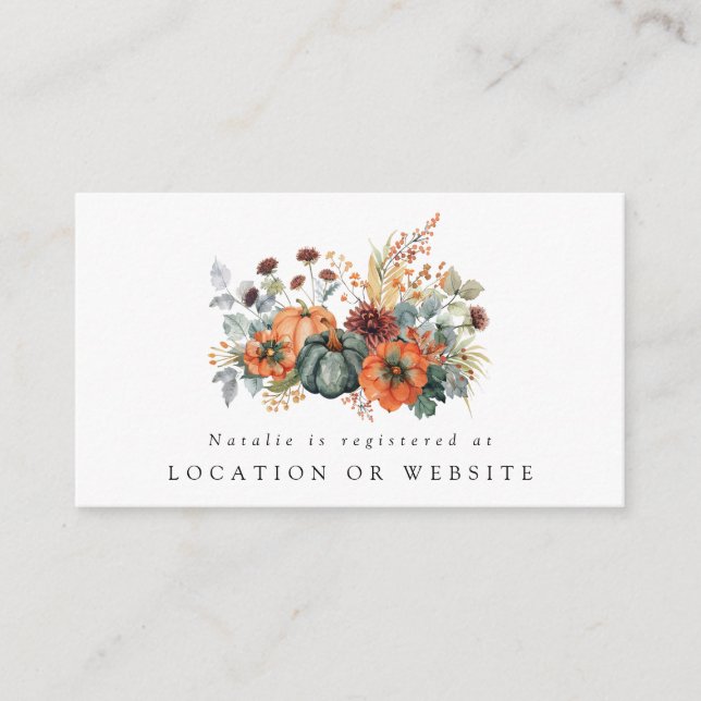 Elegant Fall Bridal Shower Registry Enclosure Card (Front)