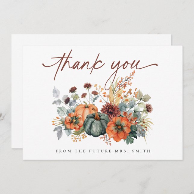 Elegant Fall Bridal Shower Thank You Card (Front/Back)