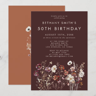 Elegant Fall Brown Floral Birthday Party Invitation