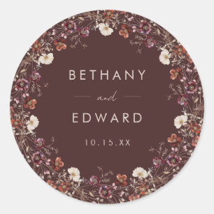 Elegant Fall Brown Floral Wedding Classic Round Sticker