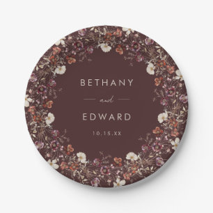Elegant Fall Brown Floral Wedding Paper Plate