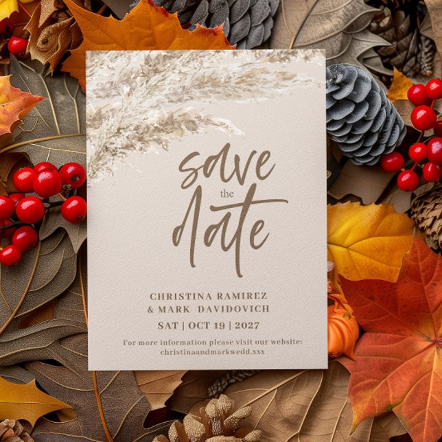 Elegant Fall Brown Pampas Grass  Save The Date (Creator Uploaded)