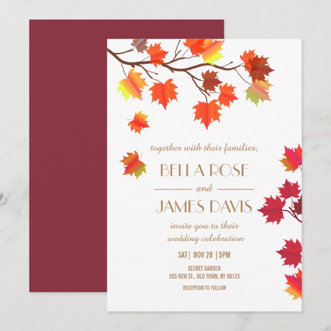 Elegant Fall Burgundy Wedding Invitations (Front/Back)